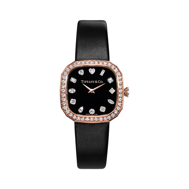 Tiffany Eternity:28 MM Cushion-shaped Watch in Rose Gold with Diamonds