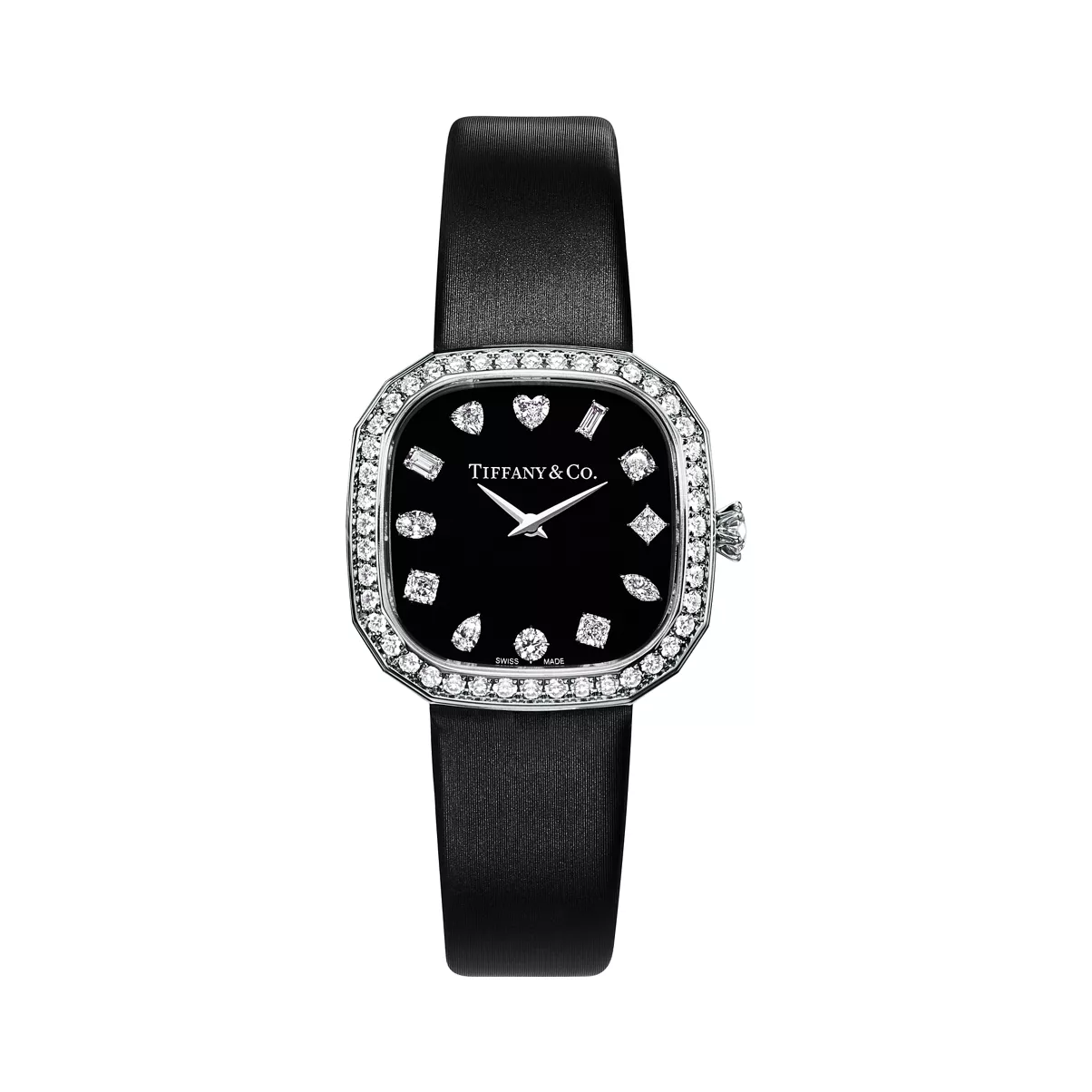 28 MM Cushion-shaped Watch in White Gold with Diamonds