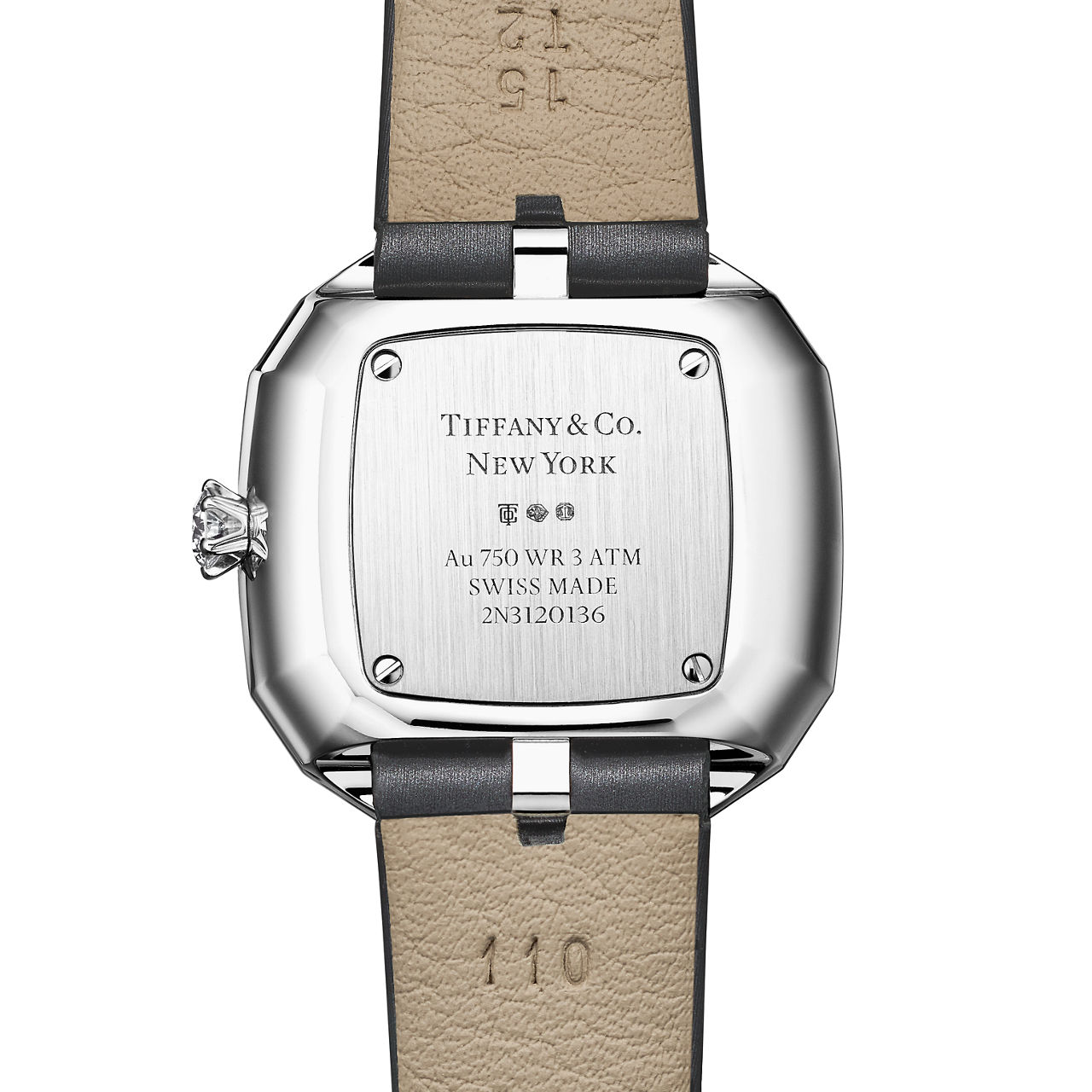 Reloj en forma cojín de 28 mm en oro blanco con diamantes