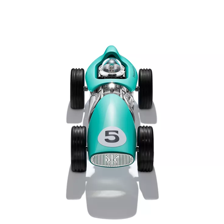 Time for Speed:Race Car Clock in Aluminum with Tiffany Blue&reg; and Pav&eacute; Diamonds, 1