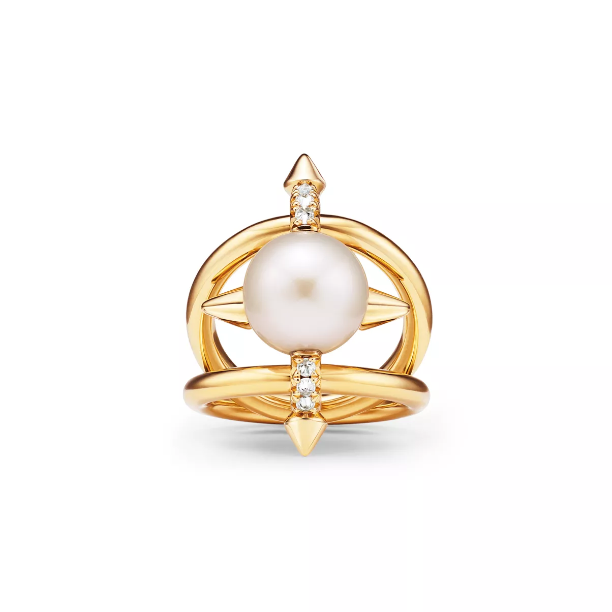 Pearl Ring in Yellow Gold with Diamonds