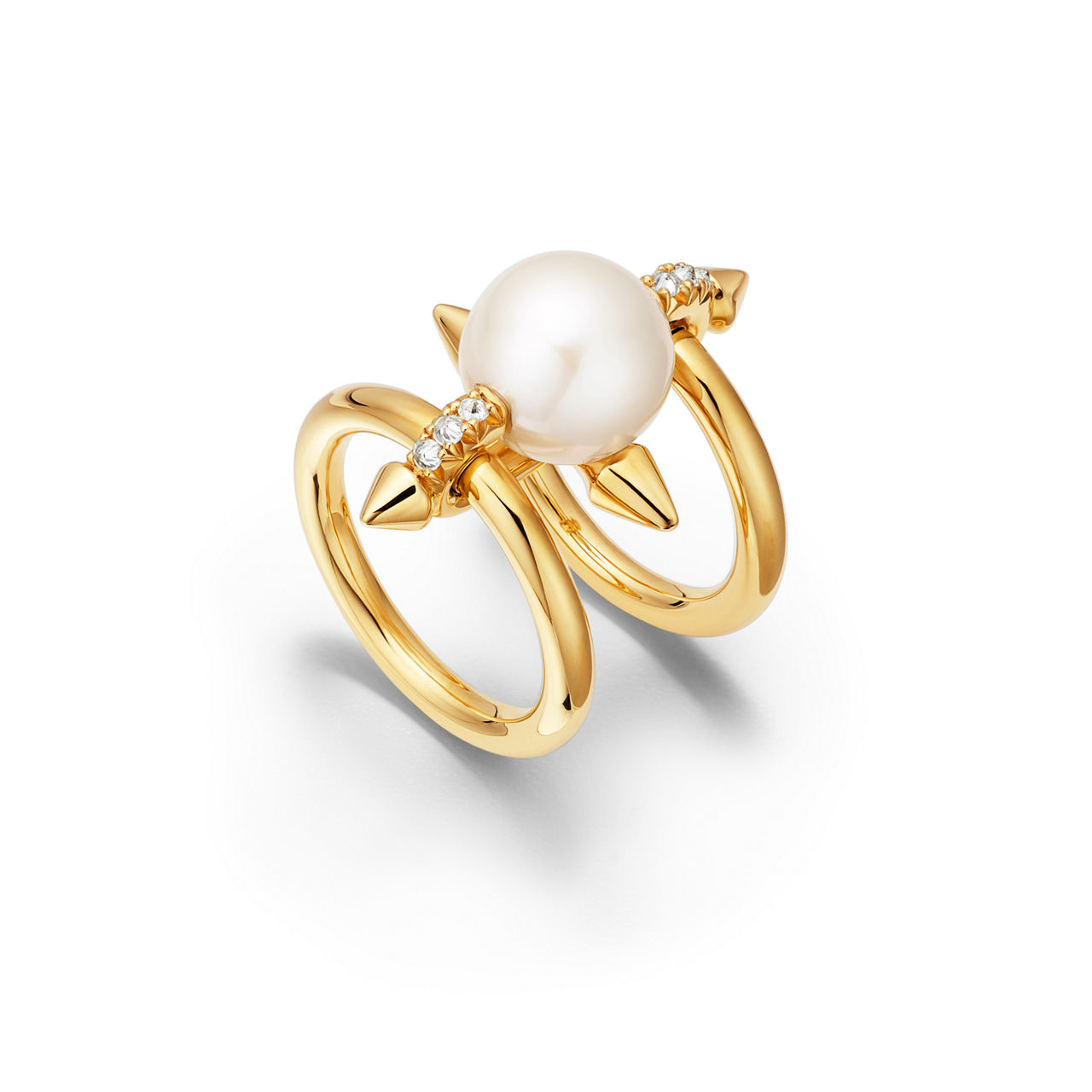 Tiffany Titan by Pharrell Williams:Pearl Ring in Yellow Gold with Diamonds image number 3