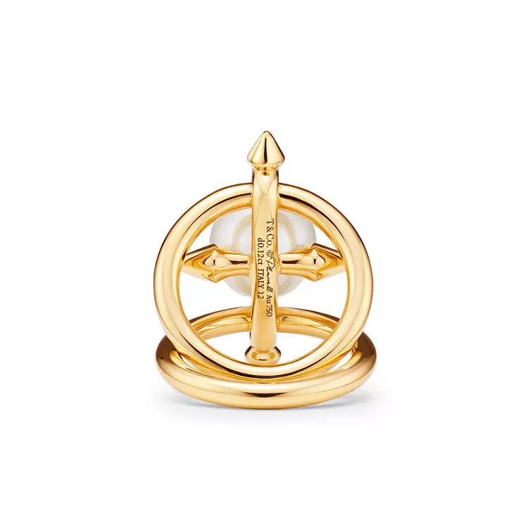 Tiffany Titan by Pharrell Williams:Pearl Ring in Yellow Gold with Diamonds, 4