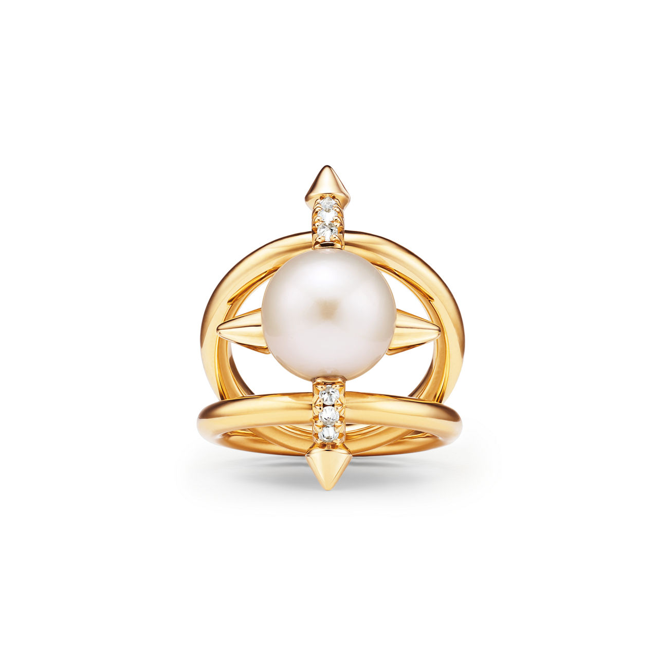 Perlenring in Gelbgold mit Diamanten