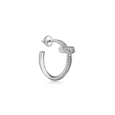 Tiffany T:T1 Earrings in White Gold with Baguette and Pavé Diamonds, 2