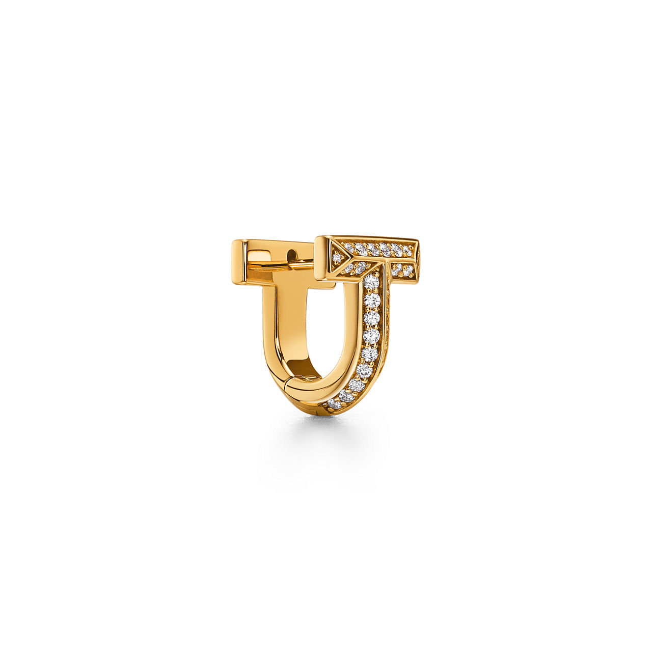 Tiffany T:T1 Half Pavé Diamond Huggie Earrings in Yellow Gold image number 2