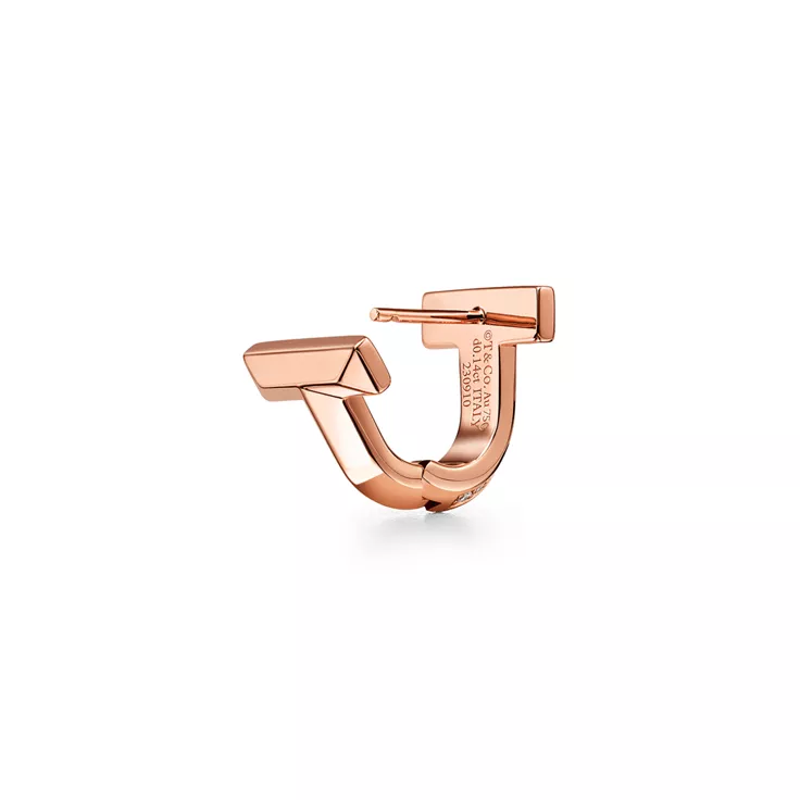 Tiffany T:T1 Half Pavé Diamond Huggie Earrings in Rose Gold, 4