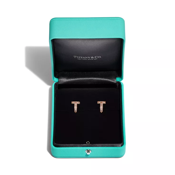 Tiffany T:T1 Half Pavé Diamond Huggie Earrings in Rose Gold, 5