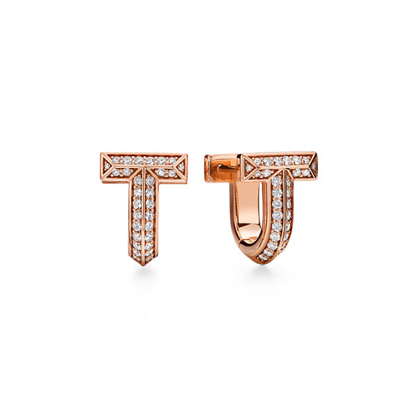 Tiffany T:T1 Half Pavé Diamond Huggie Earrings in Rose Gold