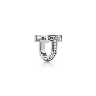 Tiffany T:T1 Half Pavé Diamond Huggie Earrings in White Gold, 2