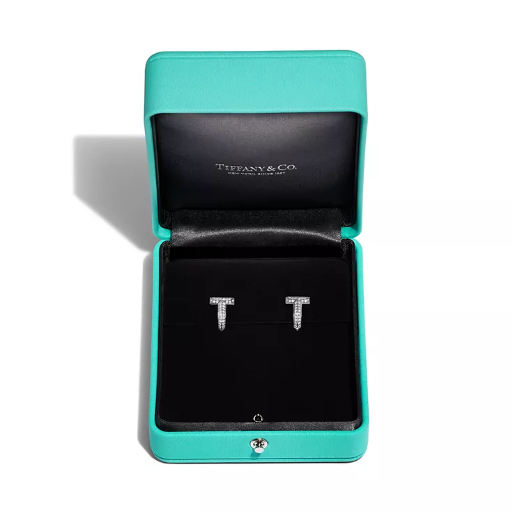 Tiffany T:T1 Half Pavé Diamond Huggie Earrings in White Gold, 5