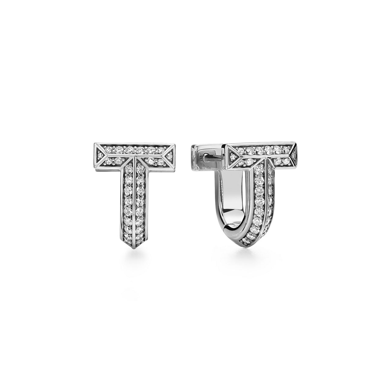 Tiffany T:T1 Half Pavé Diamond Huggie Earrings in White Gold image number 0