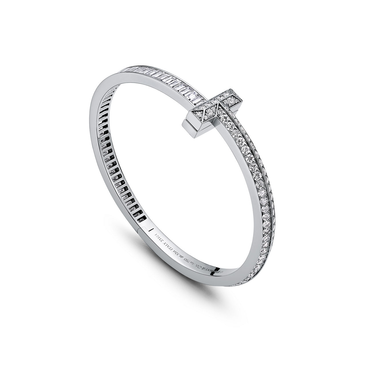 Tiffany T:T1 Bangle in White Gold with Baguette and Pavé Diamonds image number 3