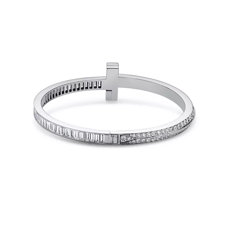 Tiffany T:T1 Bangle in White Gold with Baguette and Pavé Diamonds, 4