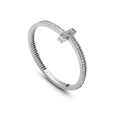 Tiffany T:T1 Bangle in White Gold with Baguette and Pav&eacute; Diamonds, 3