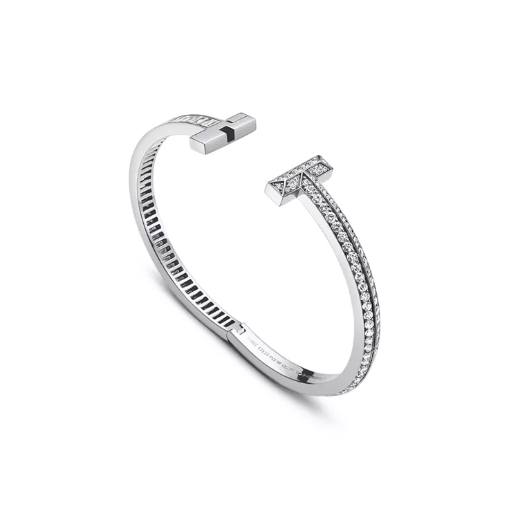 Tiffany T:T1 Bangle in White Gold with Baguette and Pav&eacute; Diamonds, 5