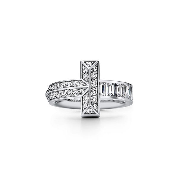 Tiffany T:T1 Ring in White Gold with Baguette and Pavé Diamonds