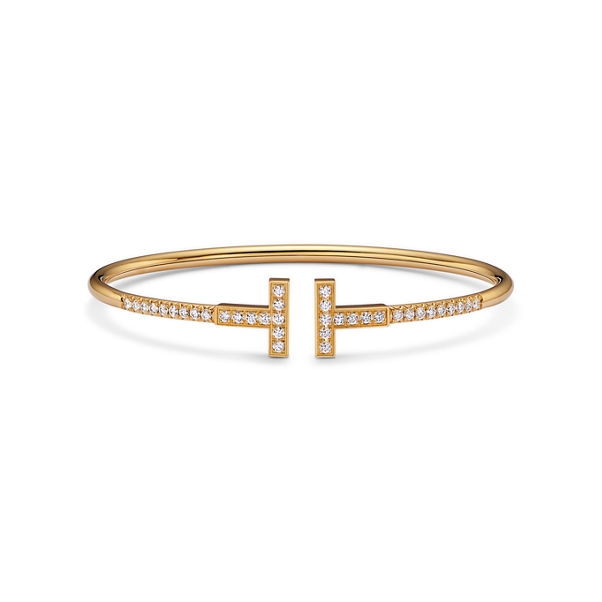 Tiffany T:Pavé Diamond Wire Bangle in Yellow Gold