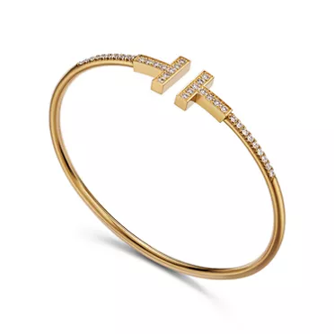 Tiffany T:Pavé Diamond Wire Bangle in Yellow Gold, 2