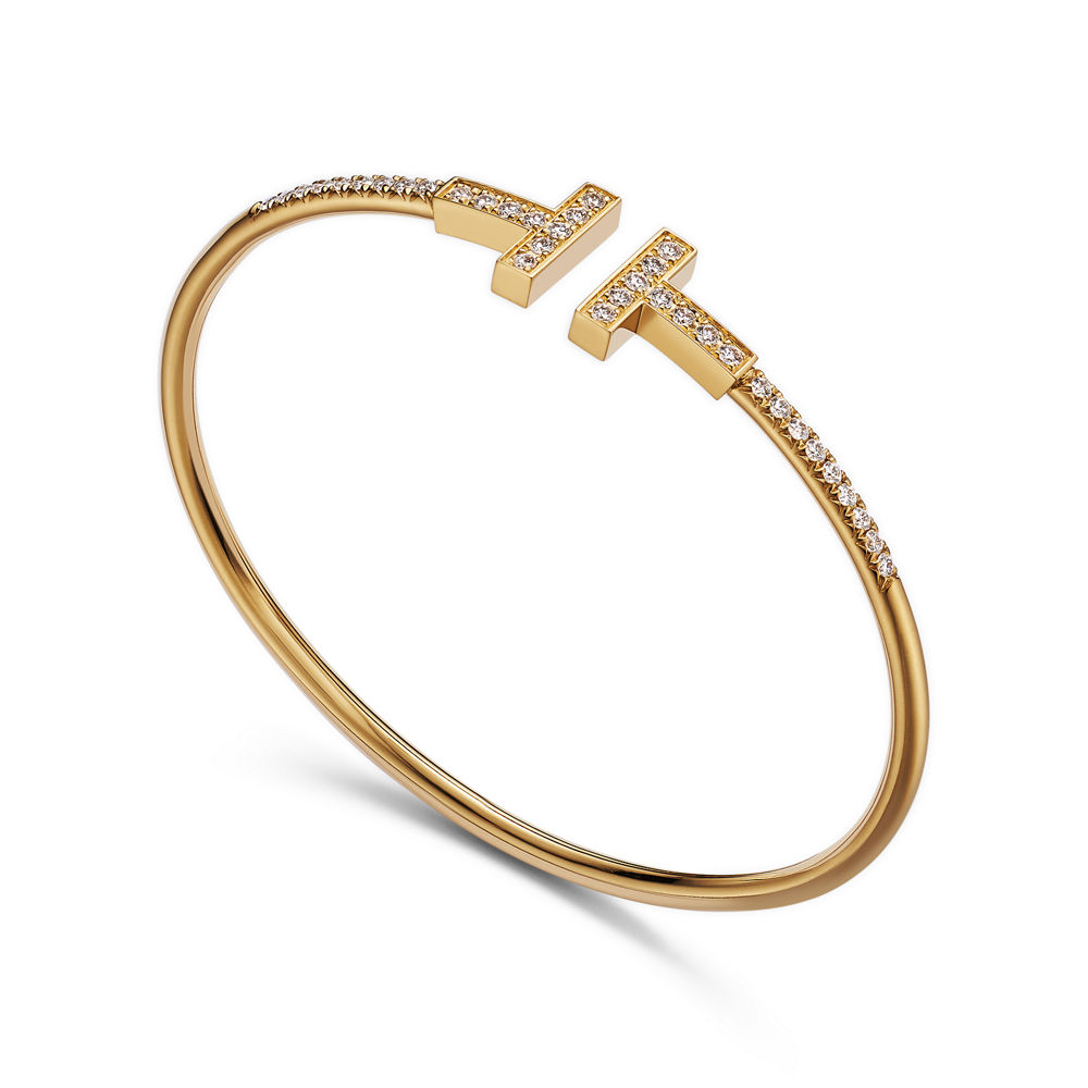 Tiffany T Pavé Diamond Wire Bangle in Yellow Gold, image 3 of 5