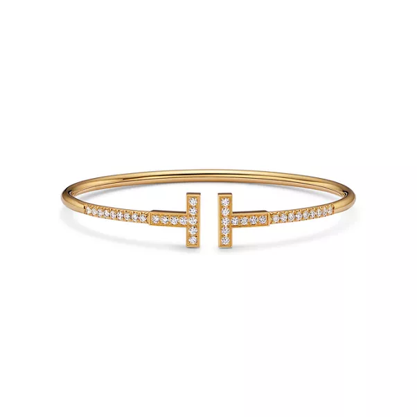 Pavé Diamond Wire Bangle in Yellow Gold
