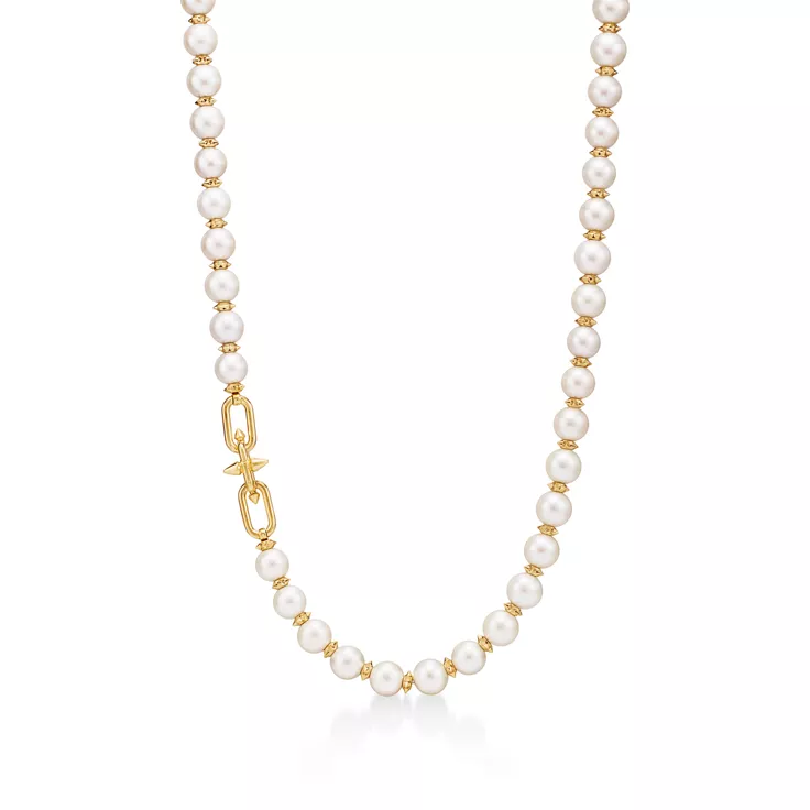 Tiffany Titan by Pharrell Williams:Pearl Necklace in Yellow Gold with Diamonds, 4