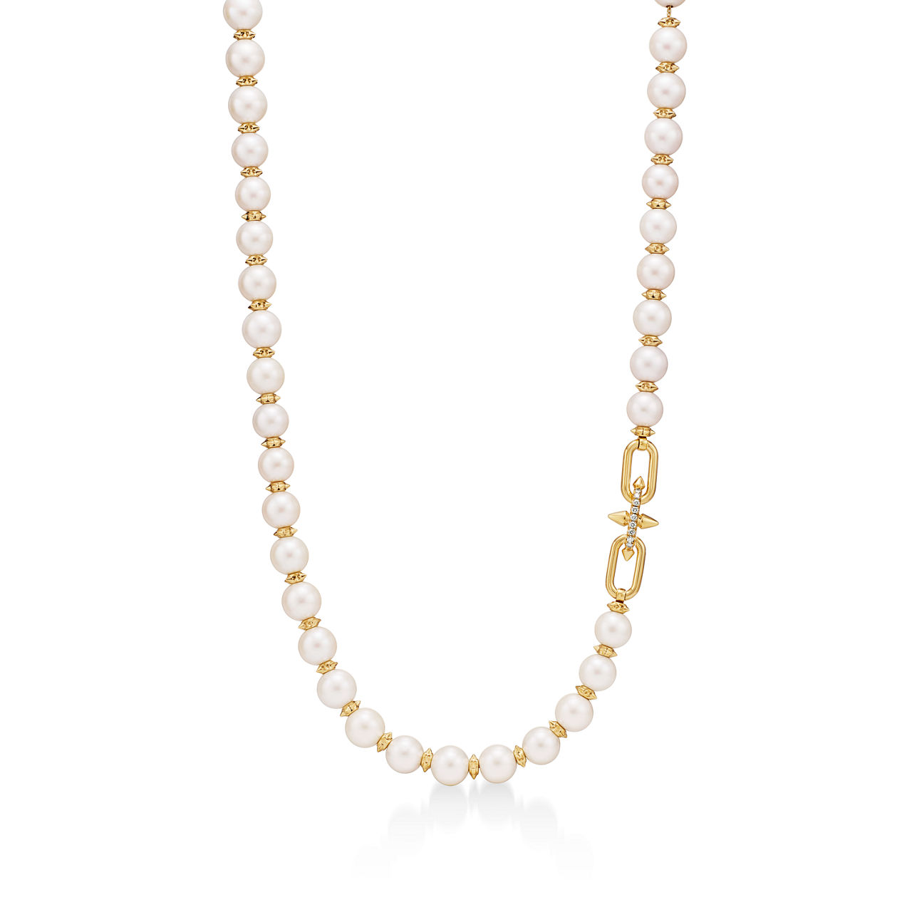 Tiffany Titan by Pharrell Williams:Pearl Necklace in Yellow Gold with Diamonds image number 0