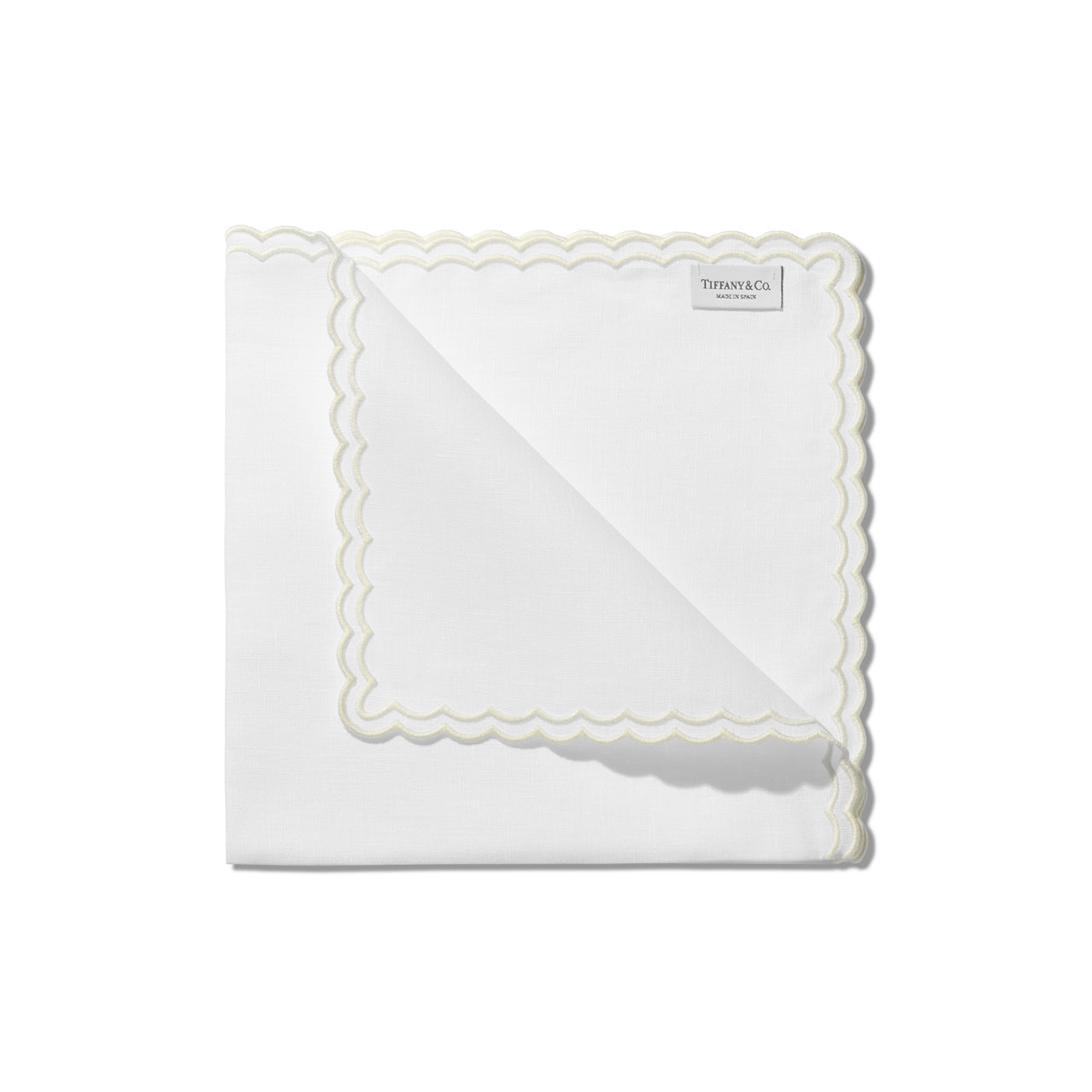 Scalloped Napkins in White Linen, Set of Four