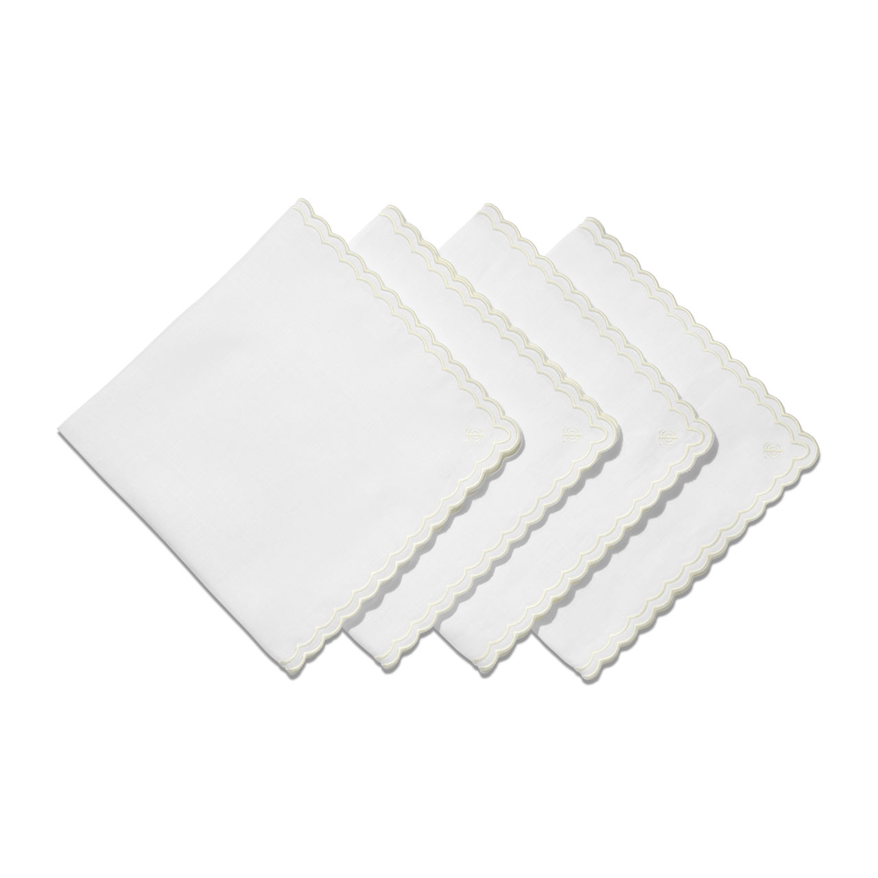 Scalloped Napkins in White Linen, Set of Four