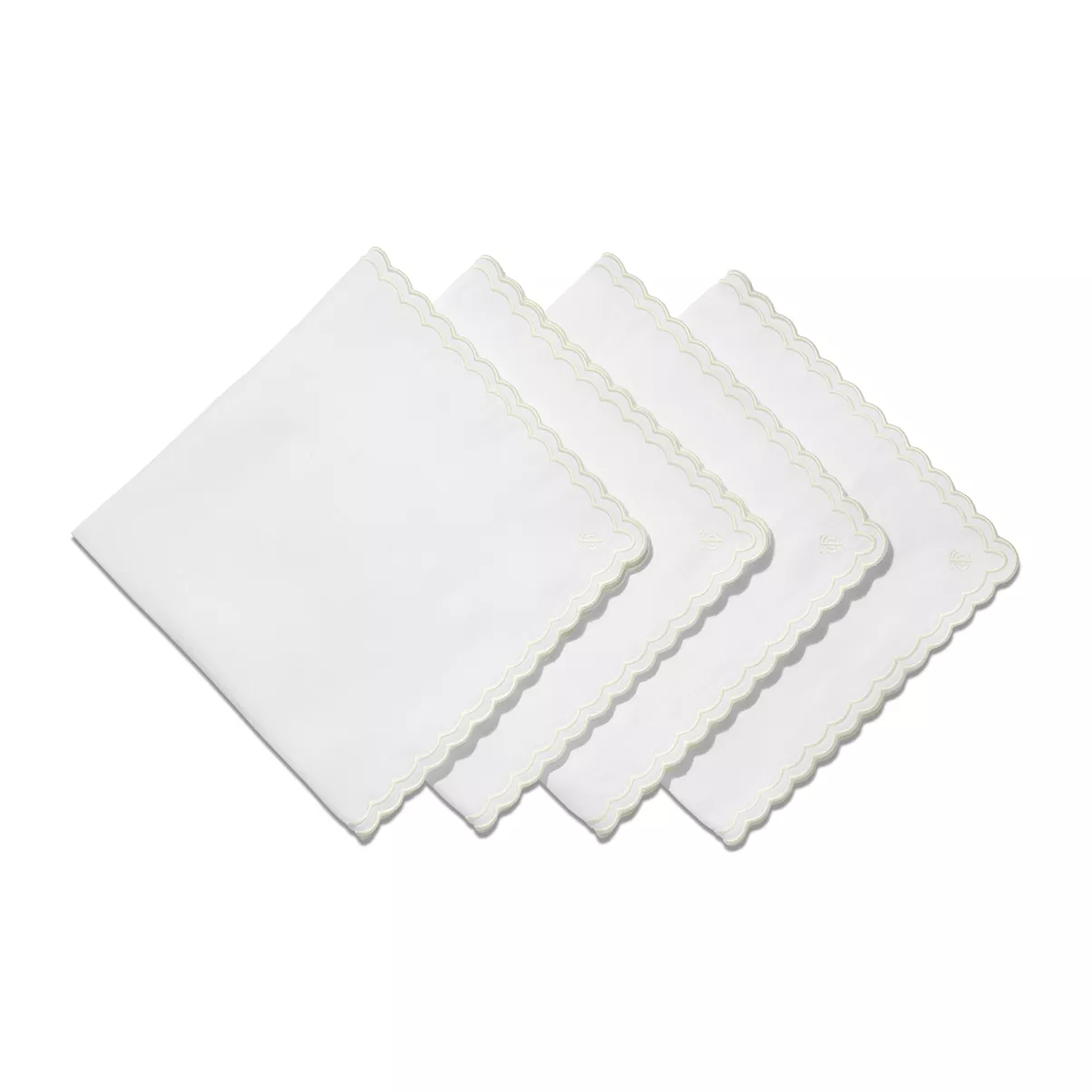Scalloped Napkins in White Linen, Set of Four