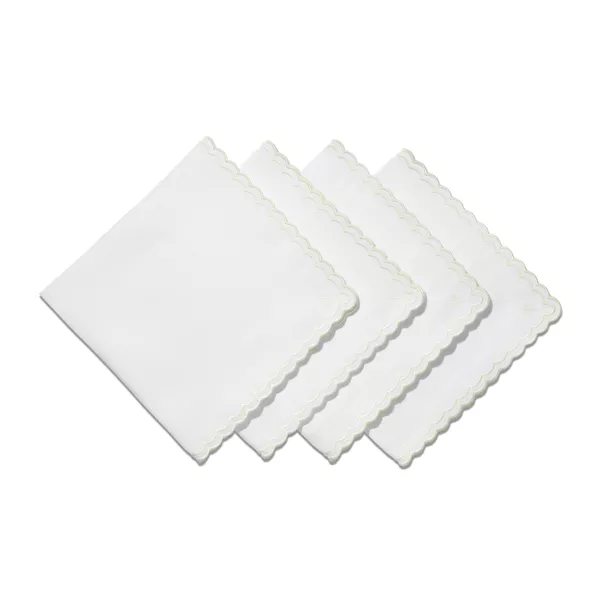 Scalloped Napkins in White Linen, Set of Four