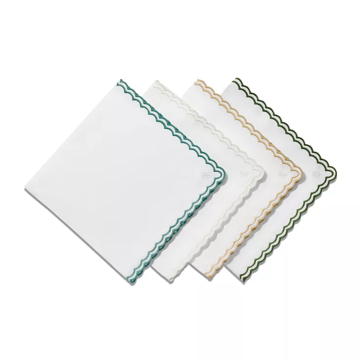 Tiffany Home Essentials:Scalloped Napkins in White Linen, Set of Four, 2