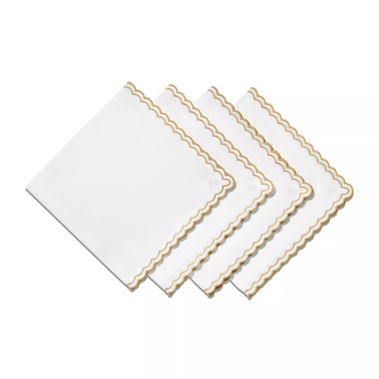 Scalloped Napkins in White Linen, Set of Four