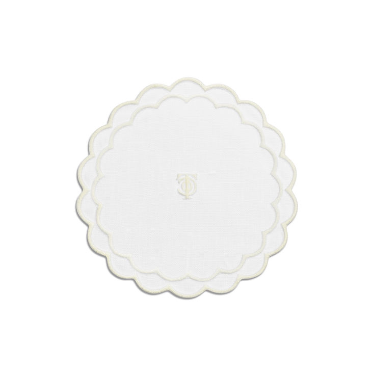 Tiffany Home Essentials:Scalloped Coasters in White Linen, Set of Four image number 1