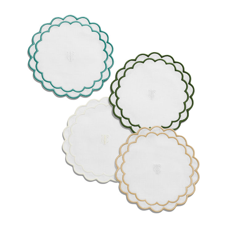 Tiffany Home Essentials:Scalloped Coasters in White Linen, Set of Four image number 2