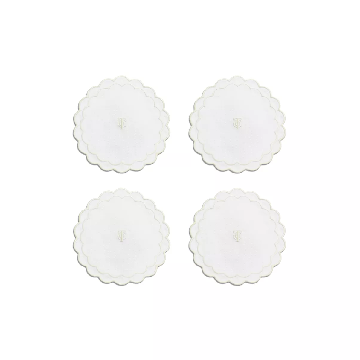 Scalloped Coasters in White Linen, Set of Four