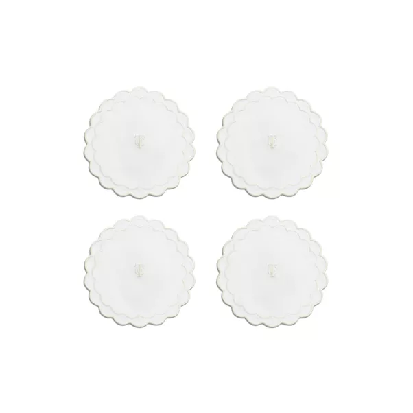 Scalloped Coasters in White Linen, Set of Four