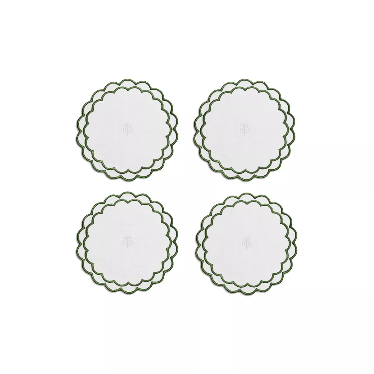 Scalloped Coasters in White Linen, Set of Four