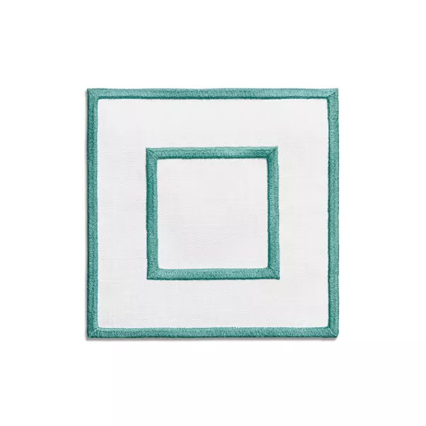 Embroidered Coasters in Linen, Set of Four
