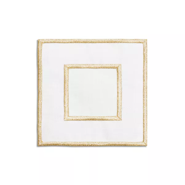 Embroidered Coasters in Linen, Set of Four
