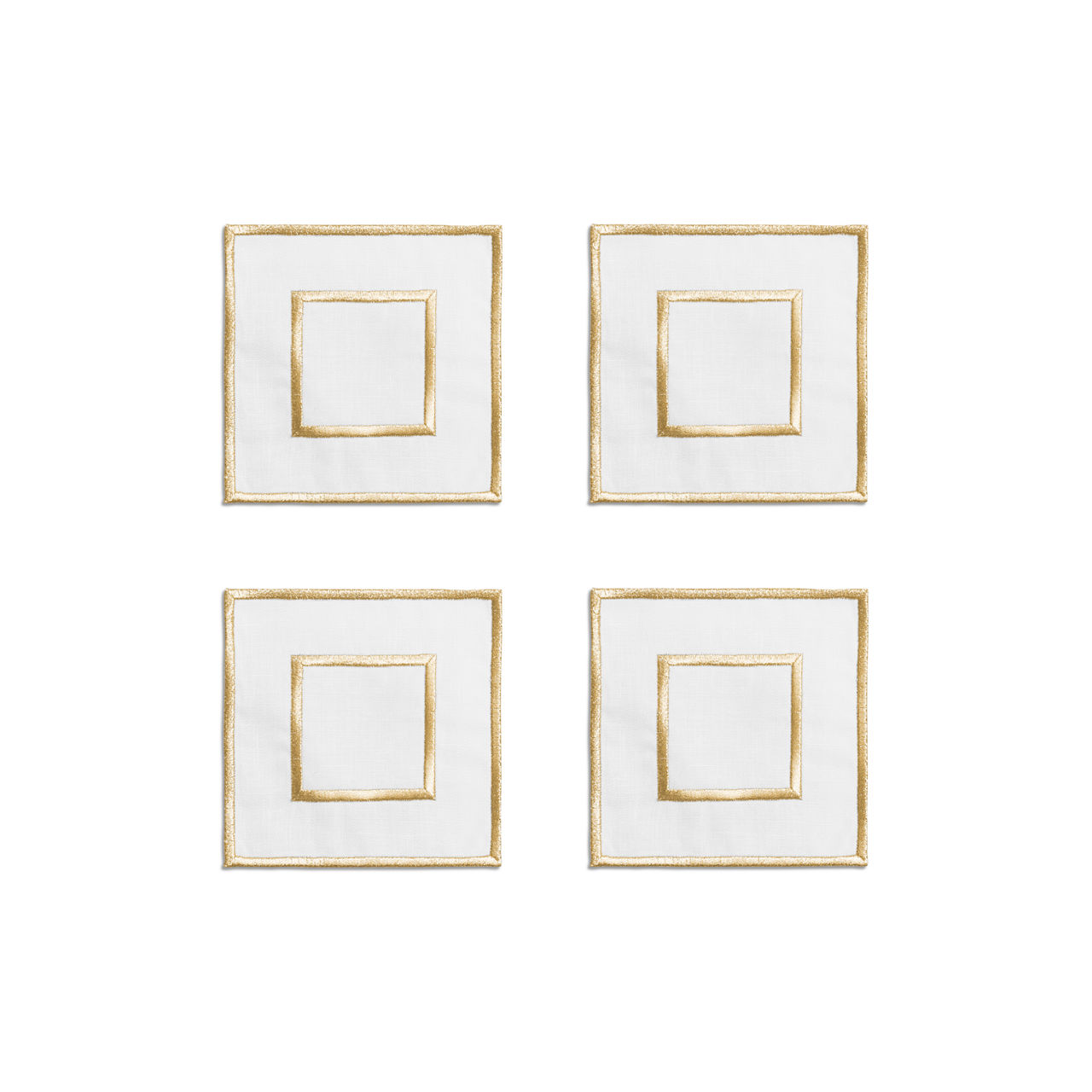 Embroidered Coasters in Linen, Set of Four