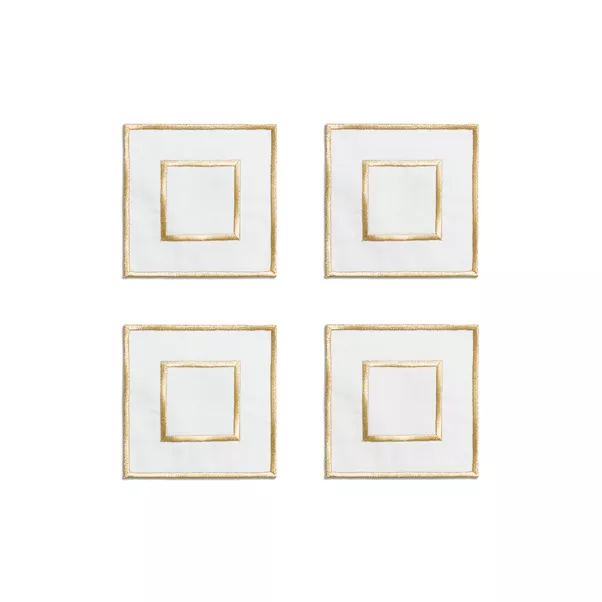 Embroidered Coasters in Linen, Set of Four
