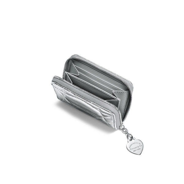 Return to Tiffany™:Padded Small Wallet in Silver-coloured Leather