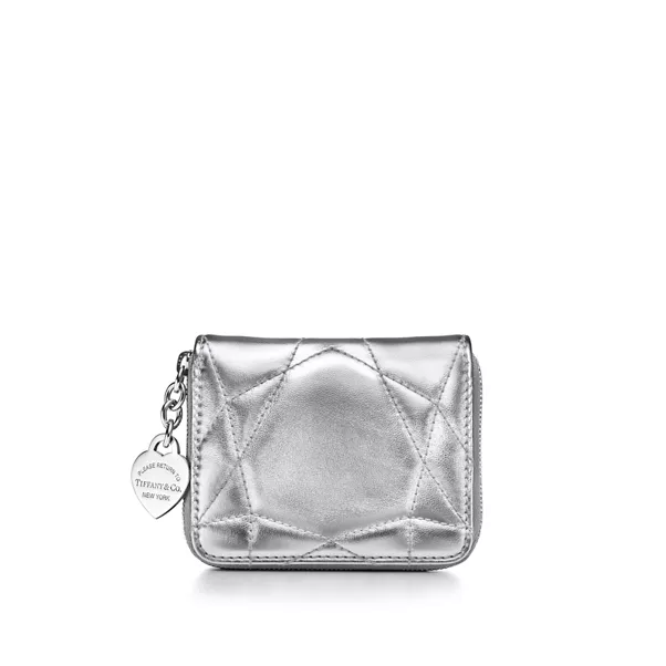 Padded Small Wallet in Silver-colored Leather