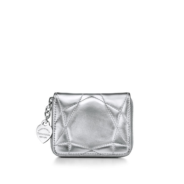 Return to Tiffany™:Padded Small Wallet in Silver-coloured Leather