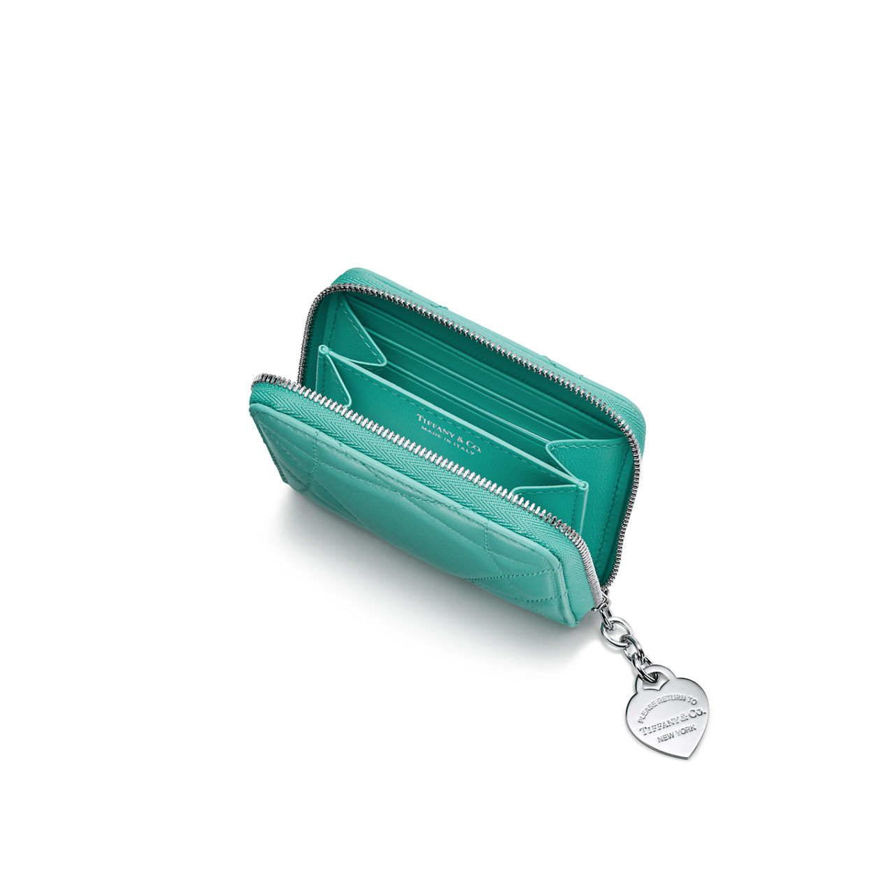 Kleines gepolstertes Portemonnaie aus Leder in Tiffany Blue®