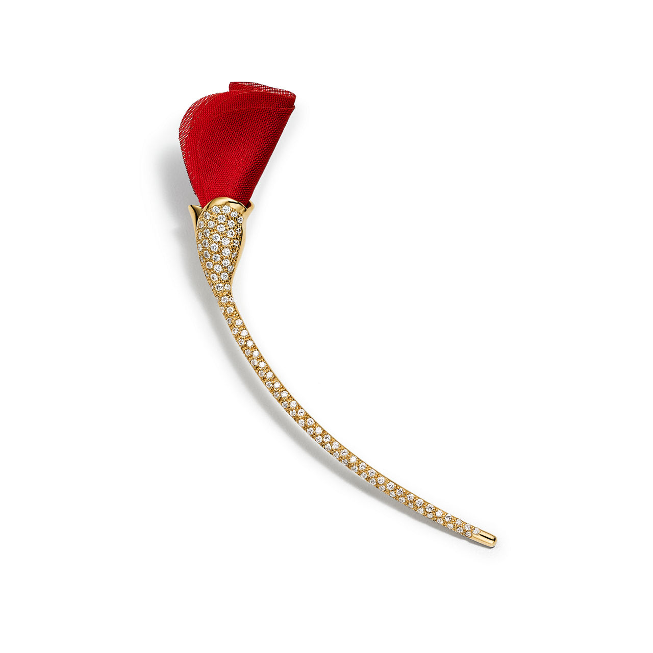 Elsa Peretti®:Amapola Brooch in Yellow Gold with Red Silk image number 0