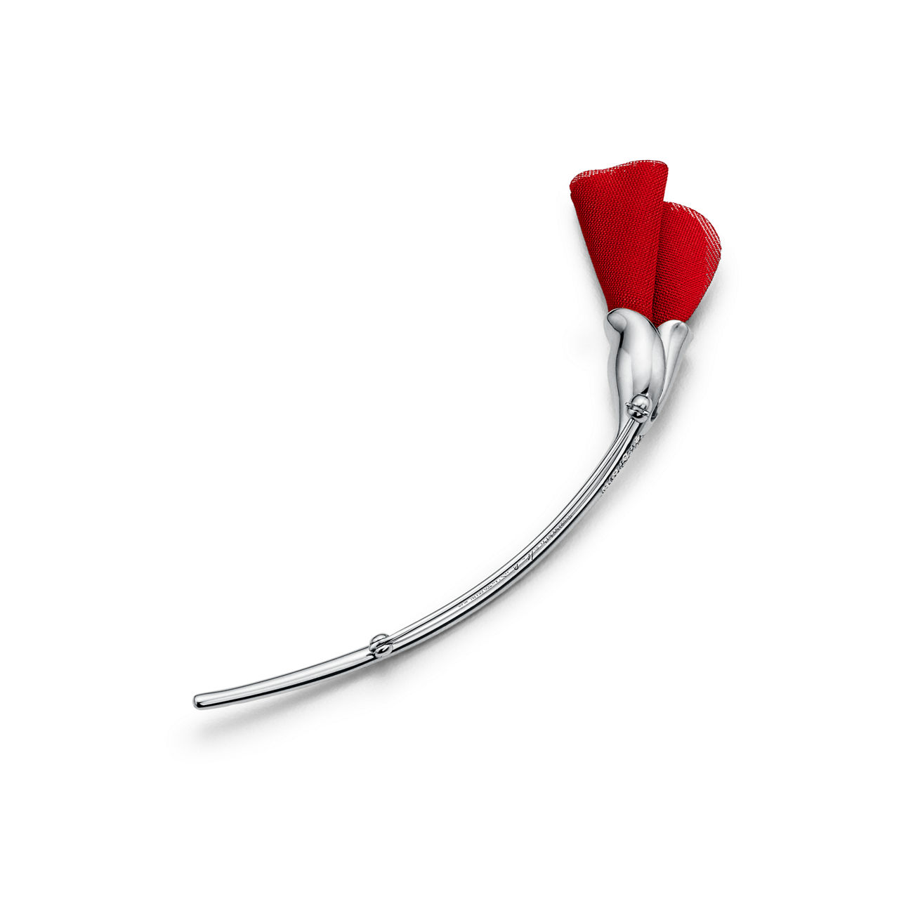 Elsa Peretti®:Amapola Brooch in Platinum with Diamonds and Red Silk image number 2