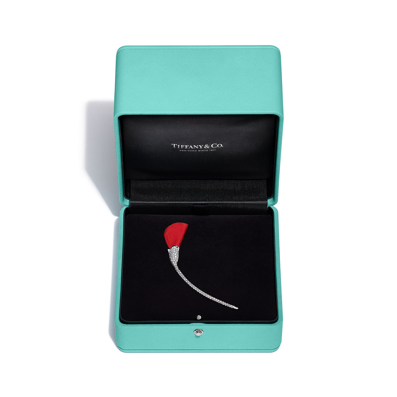 Elsa Peretti®:Amapola Brooch in Platinum with Diamonds and Red Silk image number 3