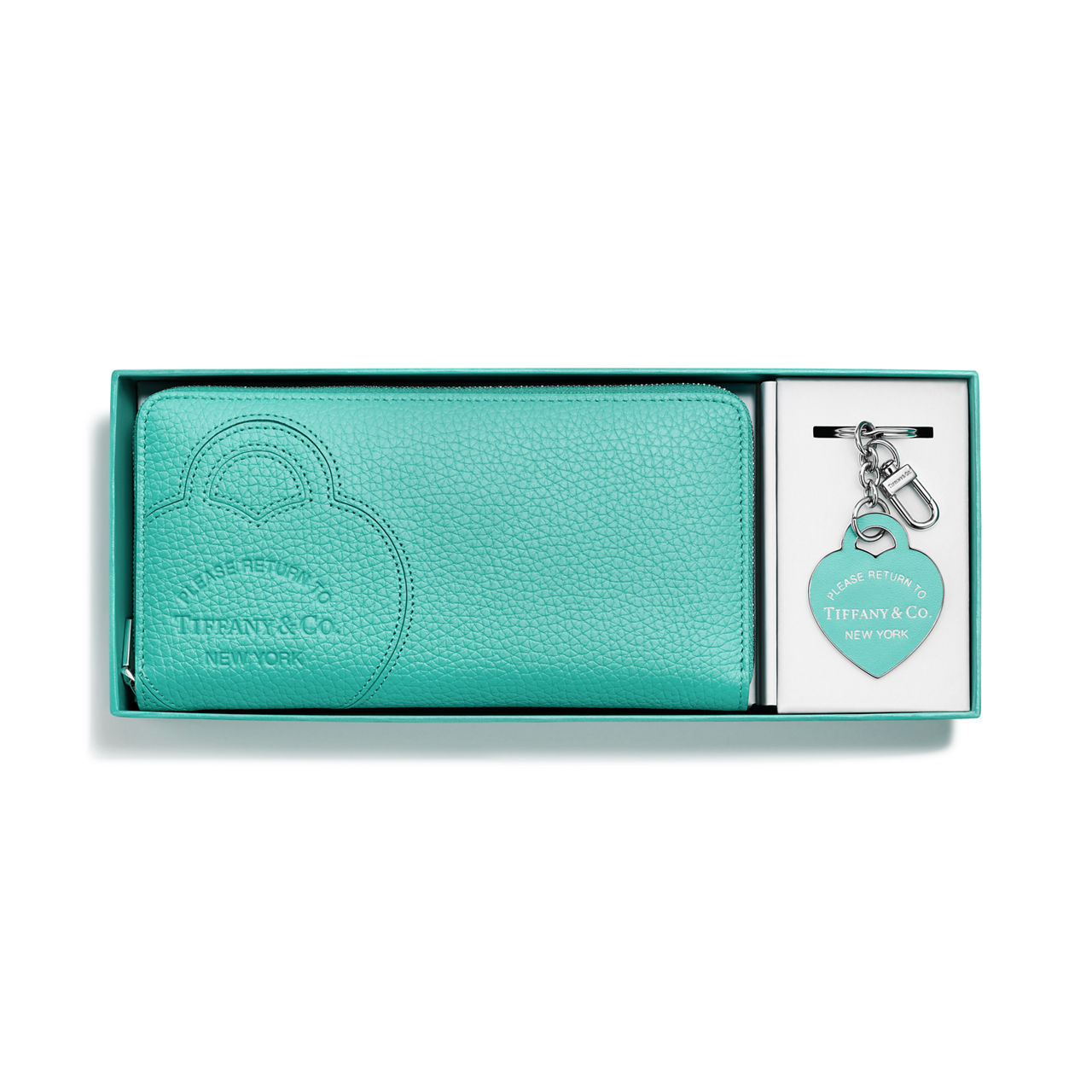 Return to Tiffany™:Zip Wallet and Keyring Set in Leather image number 7